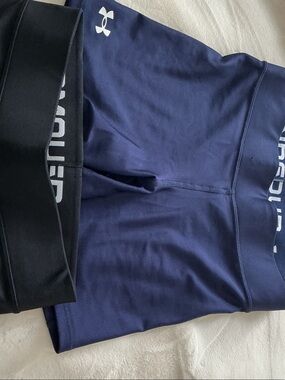 Under Armour Navy Blue Athletic Shorts with Black Waistband